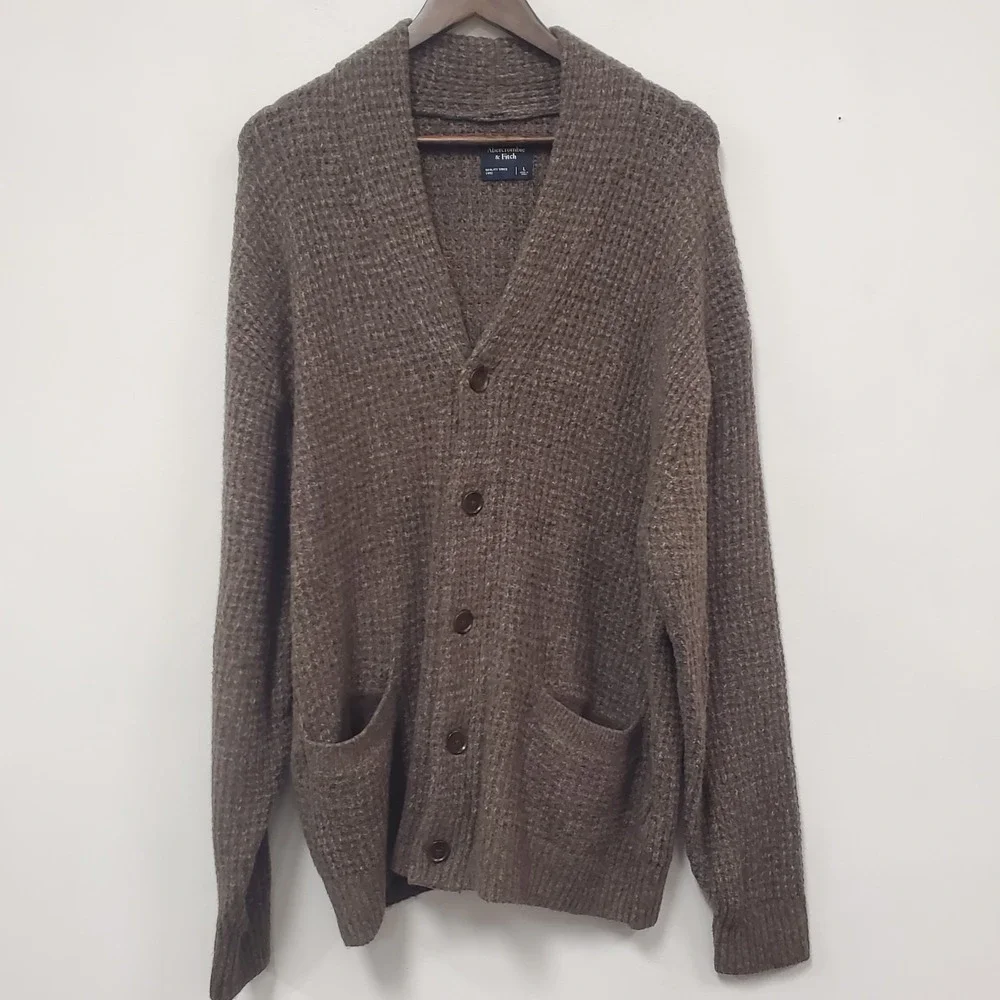Abercrombie & Fitch Mens Shawl Collar Chunky Button Up Cardigan Size L Brown